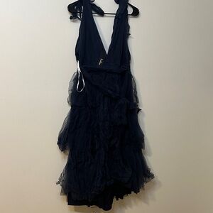 Elegant Navy Ruffle Dress